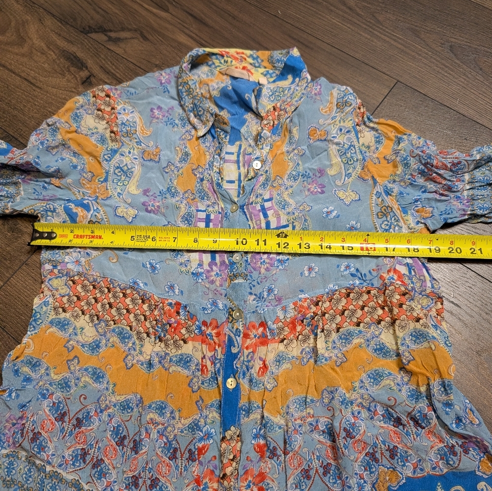 Soft Surroundings Blue Patterned Button-Up Shirt … - image 3